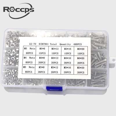 440pcs stainless steel 304 DIN7991 countersunk head hexagon socket bolt and nut combination set